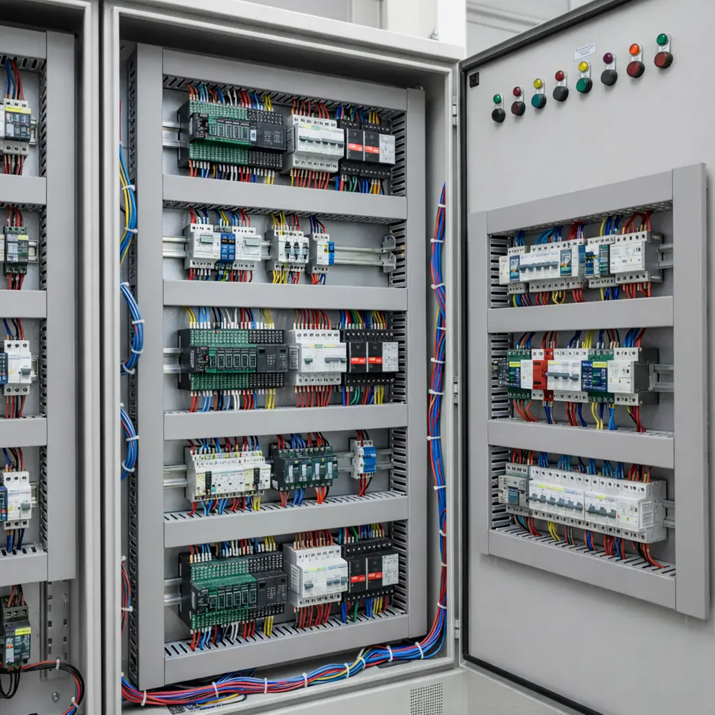 Neatly wired industrial control panel built by Pragyaan Controls